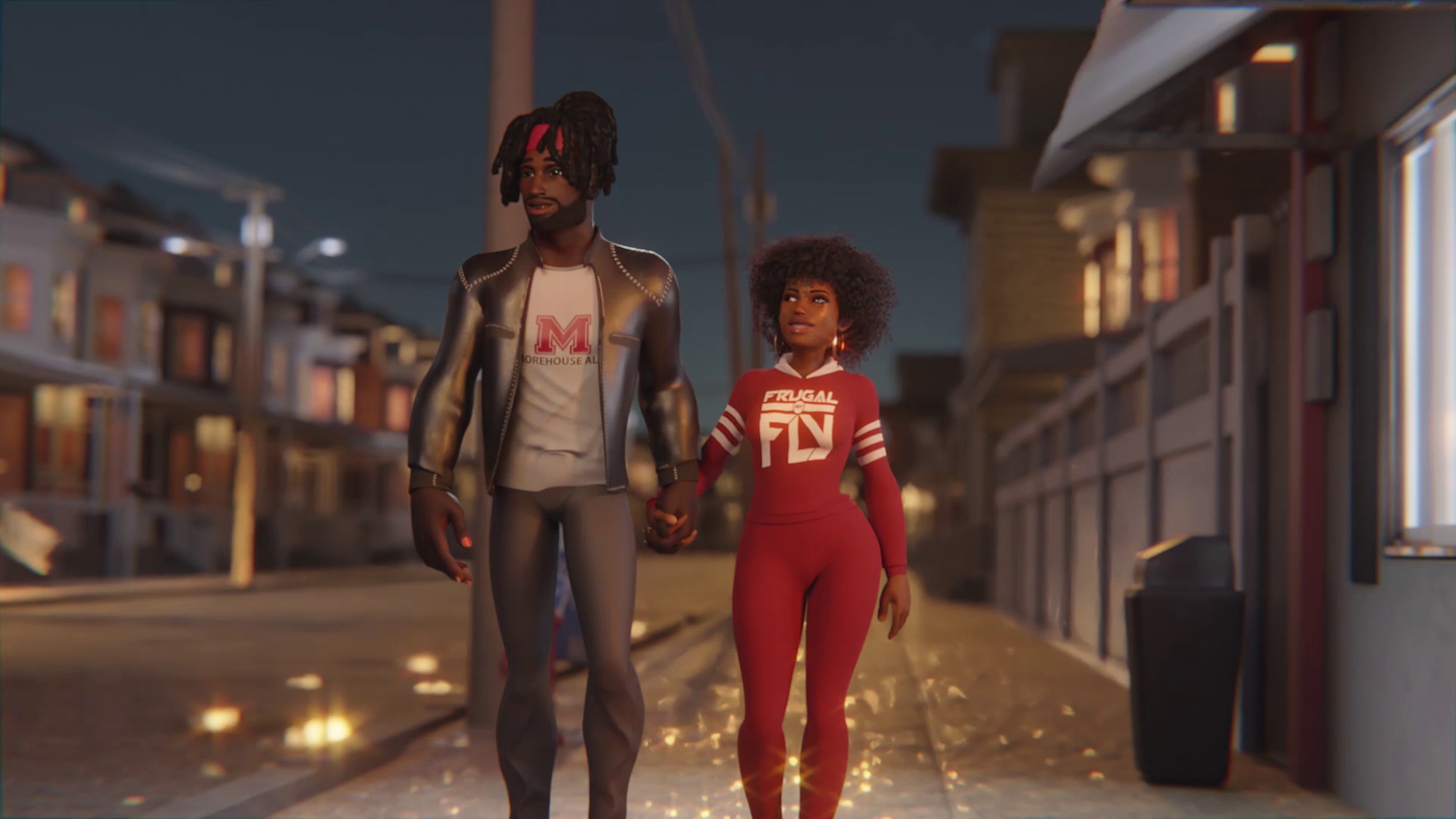 HBCU Superhero alter-ego and his girlfriend take walk along the street